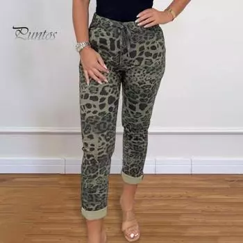 Женские брюки с камуфляжным принтом, облегающие брюки с эластичной резинкой на талии и боковыми карманами, повседневные девятые брюки, повседневные спортивные длинные брюки-карандаш S армия зеленый