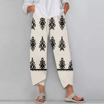 Женские брюки с карманами Повседневные брюки Брюки для женщин Летние повседневные брюки с широкими штанинами и эластичным поясом с карманами L бежевый