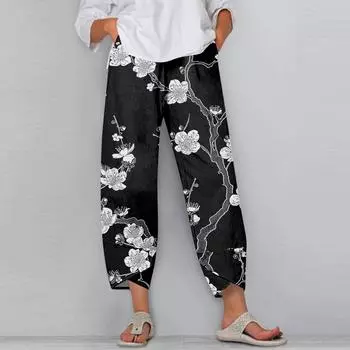 Женские брюки с карманами Повседневные брюки Брюки для женщин Летние повседневные брюки с широкими штанинами и эластичным поясом с карманами L