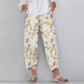 Женские брюки с карманами Повседневные брюки Брюки для женщин Летние повседневные брюки с широкими штанинами и эластичным поясом с карманами S бежевый