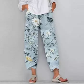 Женские брюки с карманами Повседневные брюки Брюки для женщин Летние повседневные брюки с широкими штанинами и эластичным поясом с карманами L