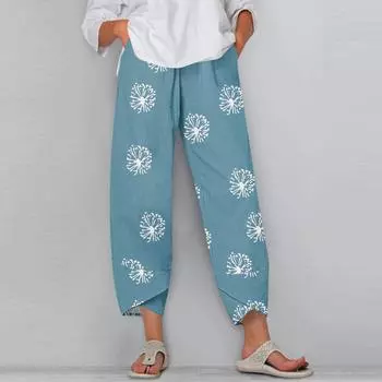 Женские брюки с карманами Повседневные брюки Брюки для женщин Летние повседневные брюки с широкими штанинами и эластичным поясом с карманами L