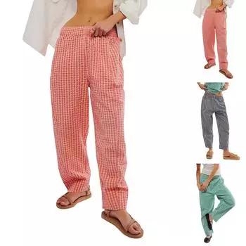 Женские брюки с клетчатым принтом, широкие брюки со средней эластичной резинкой на талии, свободные повседневные длинные брюки с XL чёрный