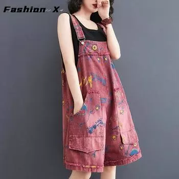 Женские брюки с открытой спиной, свободный широкий винтажный костюм, джинсовый костюм, женский комбинезон с большими карманами M чёрный