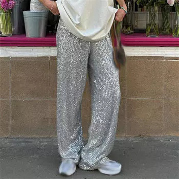 Женские брюки с пайетками, прямые, с блестками, с пайетками, для уборки S