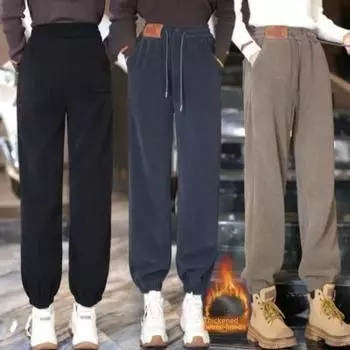 Женские брюки с подкладкой, утолщенные брюки, осень-зима, новые, с высокой талией, свободные, тонкие брюки Boulevard, повседневные брюки Harlan M(47.5-54kg) чёрный