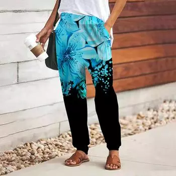 Женские брюки с принтом 3D Blue Peach Blossom, свободные брюки со шнуровкой и эластичным поясом, повседневные длинные брюки с карманами XS красный