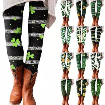Женские брюки с принтом, эластичные мягкие хлопковые леггинсы, повседневная домашняя пижама S зелёный