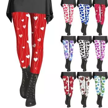 Женские брюки с принтом, эластичные мягкие хлопковые леггинсы, повседневная домашняя пижама S красный