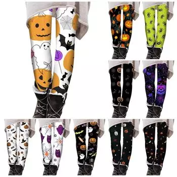 Женские брюки с принтом Хэллоуина, эластичные мягкие хлопковые леггинсы, повседневные домашние пижамы XL чёрный