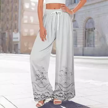 Женские брюки с принтом и широкими штанинами, с карманами, с высокой талией, на кулиске, свободные, повседневные S