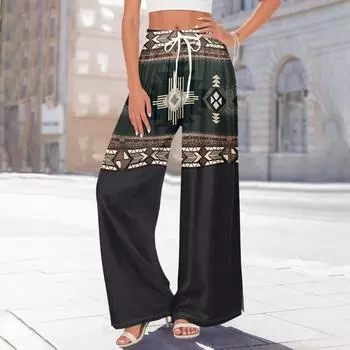 Женские брюки с принтом и широкими штанинами, с карманами, с высокой талией, на кулиске, свободные, повседневные S чёрный