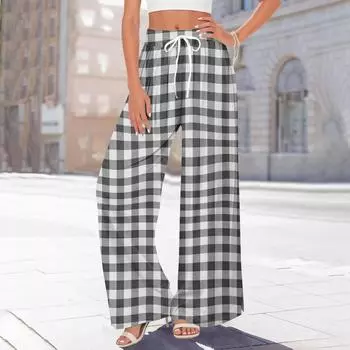 Женские брюки с принтом и широкими штанинами, с карманами, с высокой талией, на кулиске, свободные, повседневные M