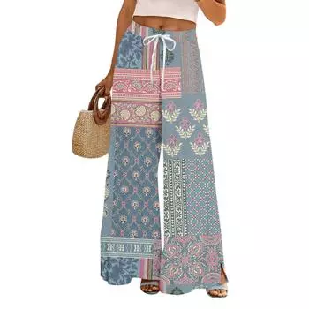 Женские брюки с принтом и широкими штанинами, с карманами, с высокой талией, на кулиске, свободные, повседневные XL