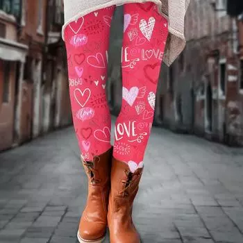 Женские брюки с принтом ко Дню святого Валентина, эластичные, мягкие, повседневные, домашние, спальные брюки L горячий розовый