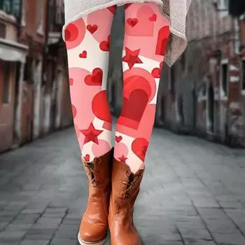 Женские брюки с принтом ко Дню святого Валентина, эластичные, мягкие, повседневные, домашние, спальные брюки L горячий розовый