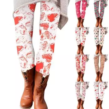Женские брюки с принтом ко Дню святого Валентина, эластичные, мягкие, повседневные, домашние, спальные брюки S винный