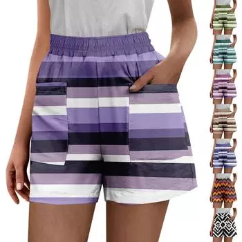 Женские брюки с принтом, модные повседневные шорты с карманами и эластичной резинкой на талии L армия зеленый