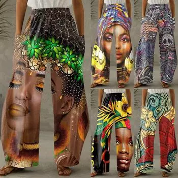 Женские брюки с принтом, повседневные прямые свободные брюки большого размера, классические модные брюки Dashiki L чёрный