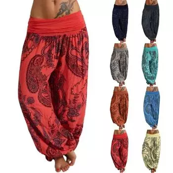 Женские брюки с принтом, повседневные свободные широкие брюки для бега XL чёрный