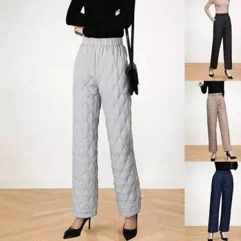Женские брюки с ромбическими линиями и боковыми карманами, морозостойкие, эластичные, прямые, широкие стеганые брюки 2XL чёрный