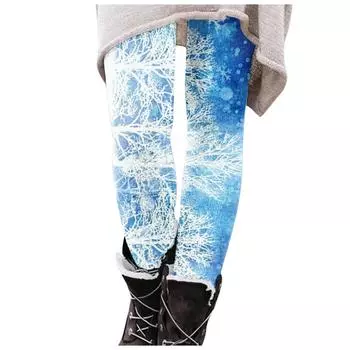 Женские брюки с рождественским принтом, эластичные мягкие хлопковые леггинсы, повседневные домашние пижамы XXL синий