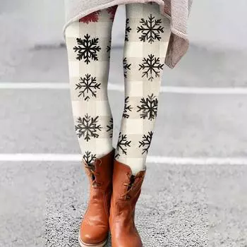 Женские брюки с рождественским принтом, эластичные, мягкие, повседневные, домашние, спальные брюки L бежевый