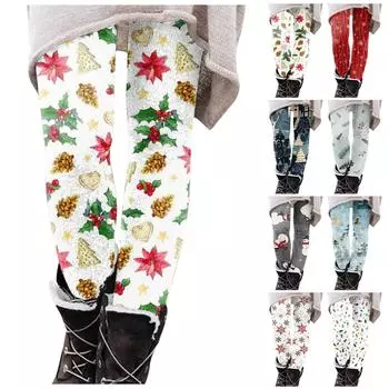 Женские брюки с рождественским принтом, эластичные мягкие хлопковые леггинсы, повседневные домашние пижамы L