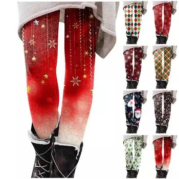 Женские брюки с рождественским принтом, эластичные мягкие хлопковые леггинсы, повседневные домашние пижамы L