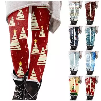 Женские брюки с рождественским принтом, эластичные мягкие хлопковые леггинсы, повседневные домашние пижамы XXL синий