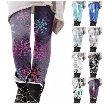 Женские брюки с рождественским принтом, эластичные мягкие хлопковые леггинсы, повседневные домашние пижамы L фиолетовый