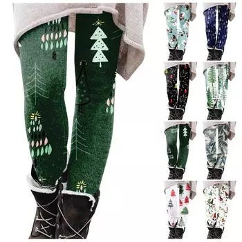 Женские брюки с рождественским принтом, эластичные мягкие хлопковые леггинсы, повседневные домашние пижамы S