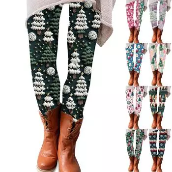 Женские брюки с рождественским принтом, эластичные, мягкие, повседневные, домашние, спальные брюки S бежевый