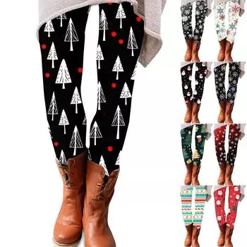 Женские брюки с рождественским принтом, эластичные, мягкие, повседневные, домашние, спальные брюки XXXL чёрный
