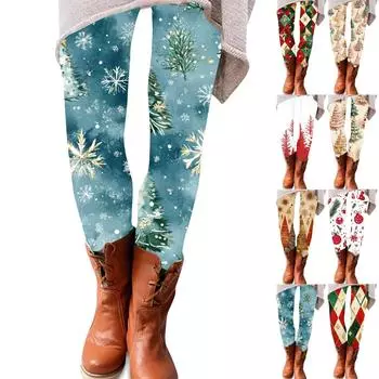 Женские брюки с рождественским принтом, эластичные, мягкие, повседневные, домашние, спальные брюки L