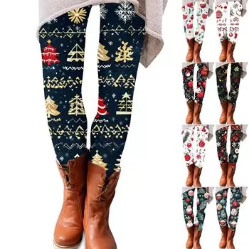 Женские брюки с рождественским принтом, эластичные, мягкие, повседневные, домашние, спальные брюки XL