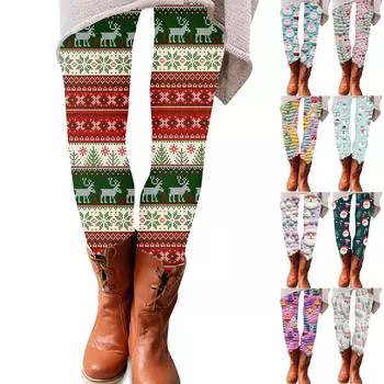 Женские брюки с рождественским принтом, эластичные, мягкие, повседневные, домашние, спальные брюки XXL белый