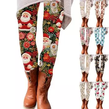 Женские брюки с рождественским принтом, эластичные, мягкие, повседневные, домашние, спальные брюки XL зелёный