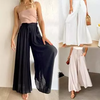 Женские брюки с широкими штанинами, прямые брюки с эластичной резинкой на талии, повседневные S