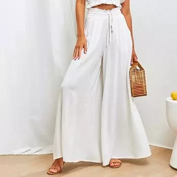 Женские брюки с широкими штанинами, прямые брюки с эластичной резинкой на талии, повседневные S