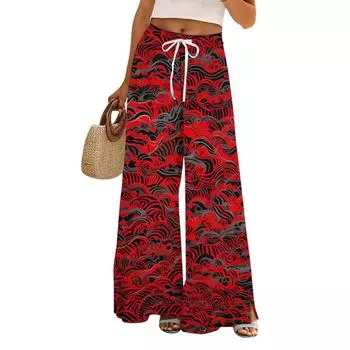 Женские брюки с широкими штанинами с принтом на Хэллоуин, с карманами, с высокой талией, на кулиске, свободные, повседневные S