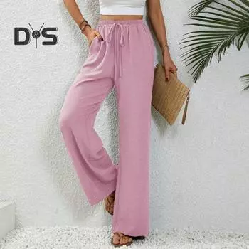 Женские брюки с высокой эластичной резинкой на талии, широкие свободные плиссированные карманы, мягкие дышащие брюки с глубокой промежностью, длинные женские брюки для йоги M чёрный