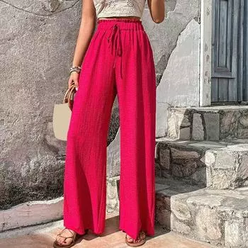 Женские брюки с высокой эластичной резинкой на талии и широкими штанинами, свободные плиссированные карманы, мягкие дышащие брюки с глубоким промежностью, длина до пола, женские брюки для йоги M абрикосовый