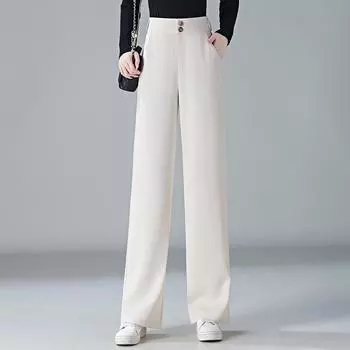 Женские брюки с высокой посадкой и широкими штанинами - Весенняя коллекция 2025, Высококачественная драпировка, Повседневные брюки прямого кроя 28 белый