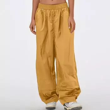 Женские брюки с высокой посадкой, ниспадающие, быстросохнущие, с широкими штанинами, однотонные, повседневные L