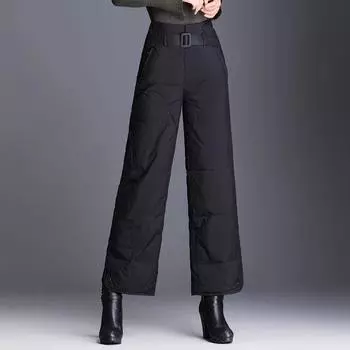 Женские брюки с высокой посадкой, свободного кроя, буткат, на пуху - Тренд Зимы 2023 3XL (135-150 kg)