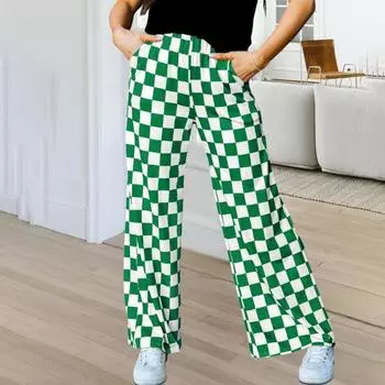 Женские брюки с высокой талией, эластичные, клетчатые, широкие, повседневные брюки свободного кроя, повседневная одежда для работы и отдыха L морской синий