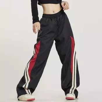 Женские брюки с высокой талией, эластичные, регулируемые, с широкими штанинами, с вертикальными полосками, в стиле ретро L чёрный