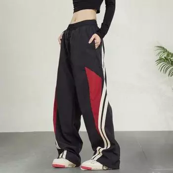 Женские брюки с высокой талией, эластичные, с регулируемой кулиской, широкие, с вертикальными полосками M чёрный