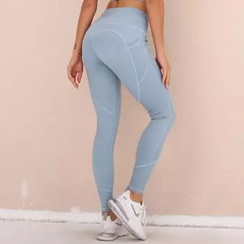 Женские брюки с высокой талией для подъема бедер, спортивные беговые леггинсы для фитнеса, обнаженные спортивные штаны для девочек, энергетические штаны для йоги, боковые карманы для мобильного телефона, сплошной цвет S розовый